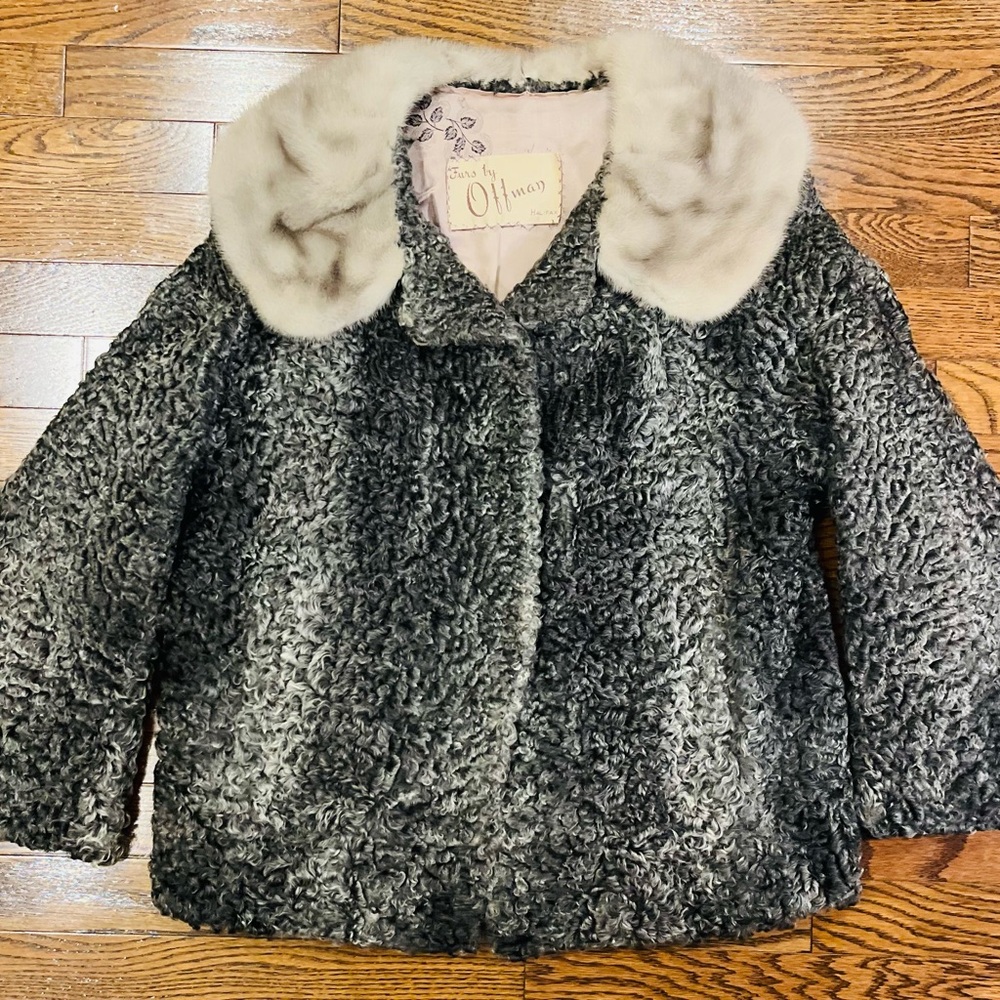 Vintage Furs by Offman Mink Collar Curly Lamb Fur Coat | Made in Canada